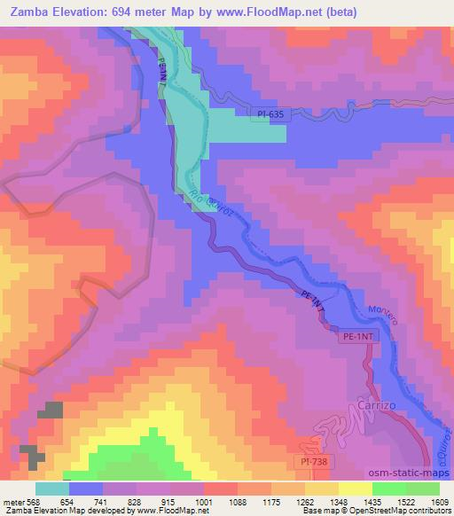 Zamba,Peru Elevation Map