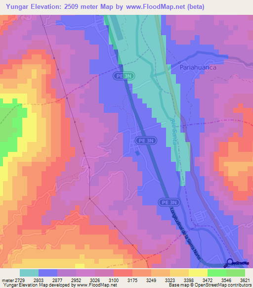 Yungar,Peru Elevation Map
