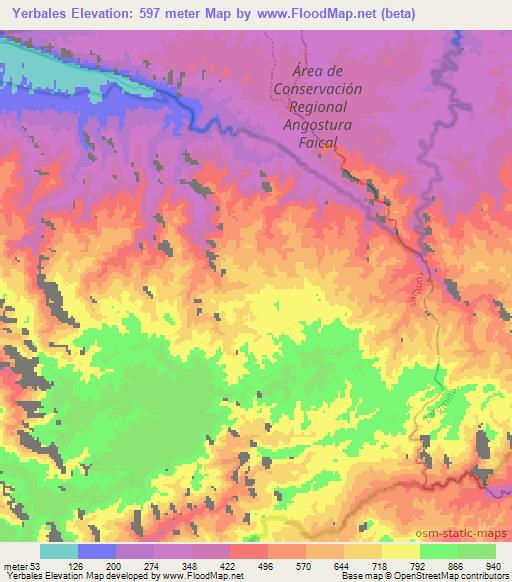Yerbales,Peru Elevation Map