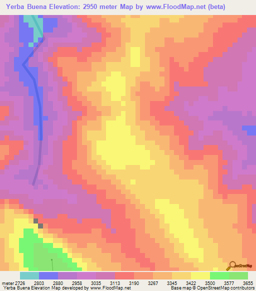 Yerba Buena,Peru Elevation Map