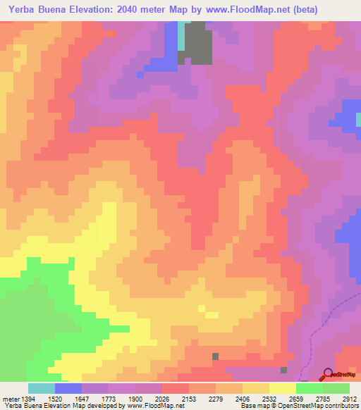 Yerba Buena,Peru Elevation Map