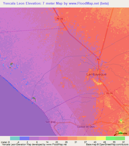 Yencala Leon,Peru Elevation Map