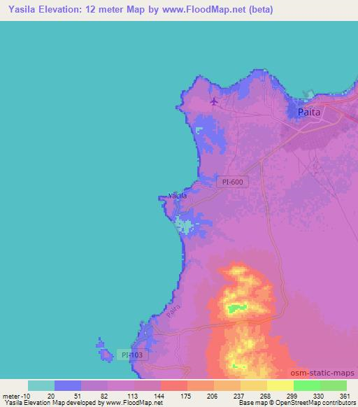 Yasila,Peru Elevation Map