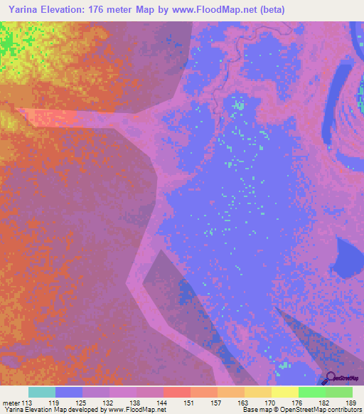 Yarina,Peru Elevation Map