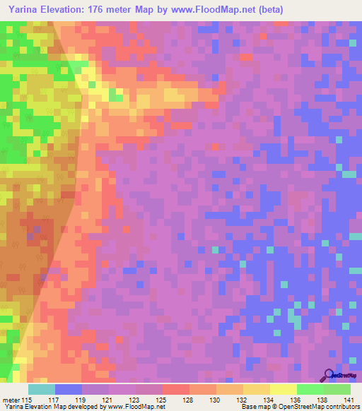 Yarina,Peru Elevation Map