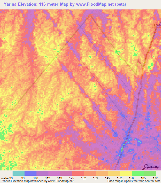 Yarina,Peru Elevation Map