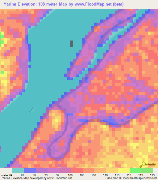 Yarina,Peru Elevation Map