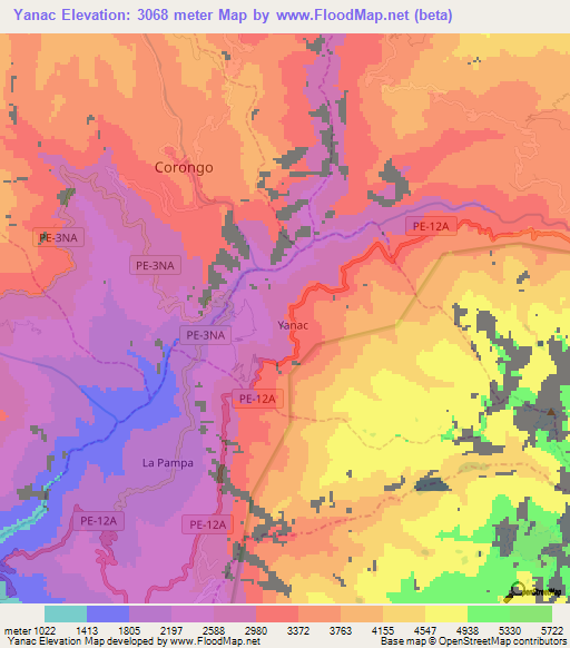 Yanac,Peru Elevation Map