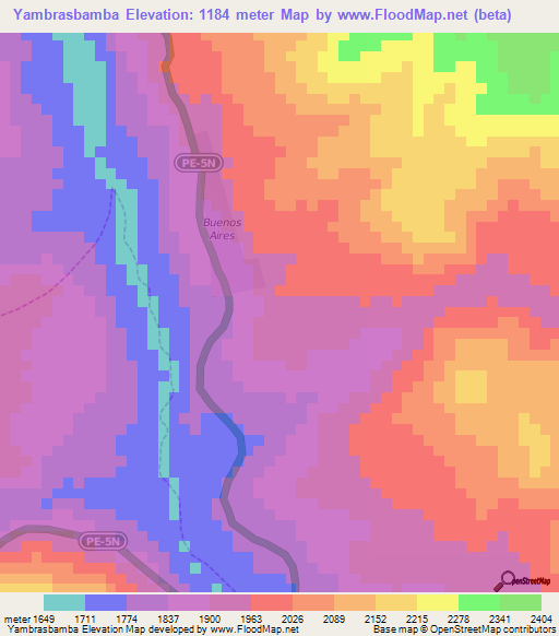 Yambrasbamba,Peru Elevation Map