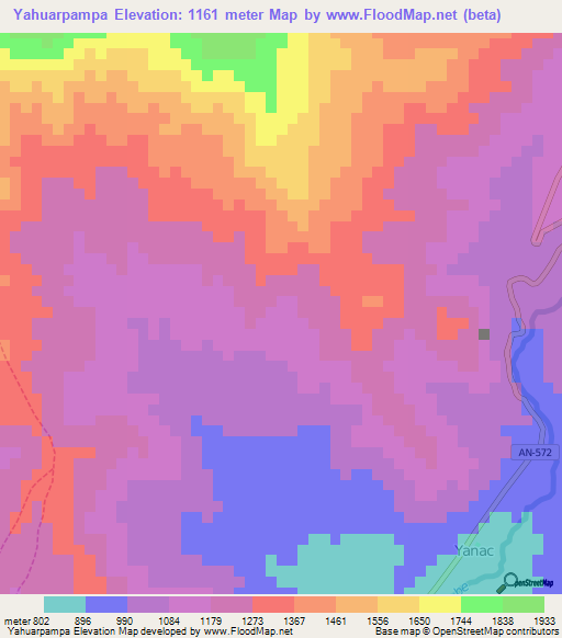 Yahuarpampa,Peru Elevation Map