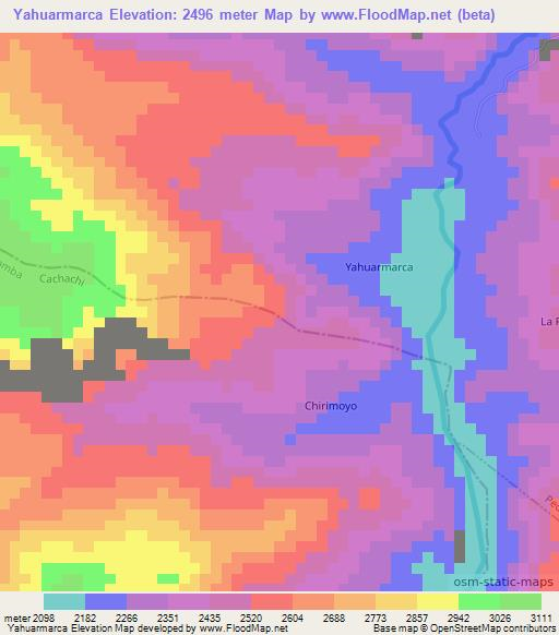 Yahuarmarca,Peru Elevation Map