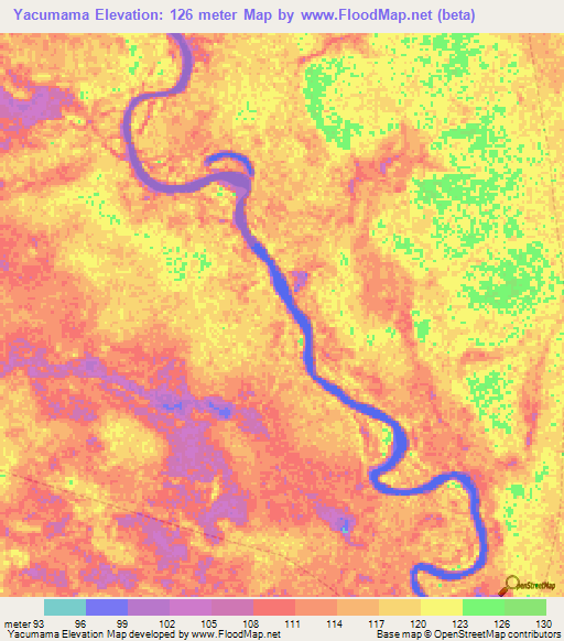 Yacumama,Peru Elevation Map