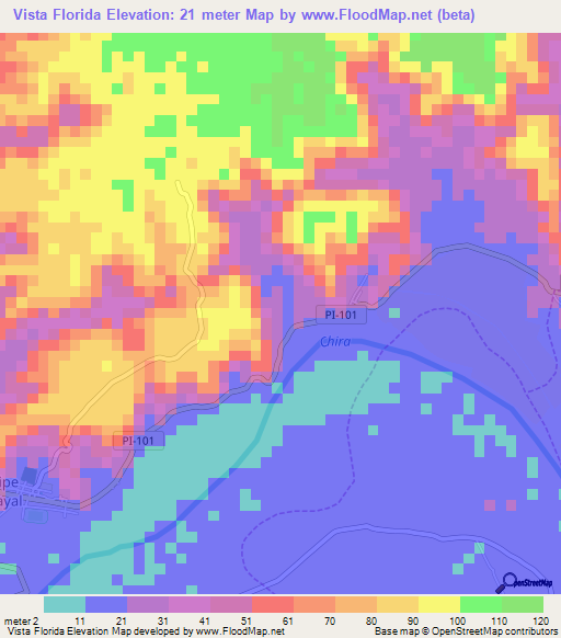 Vista Florida,Peru Elevation Map