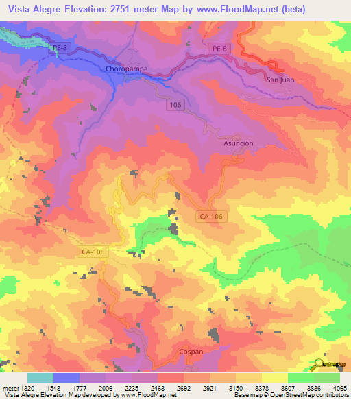 Vista Alegre,Peru Elevation Map