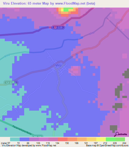 Viru,Peru Elevation Map
