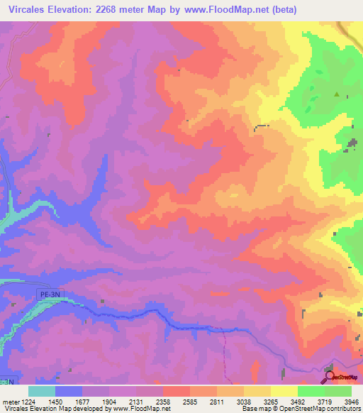 Vircales,Peru Elevation Map