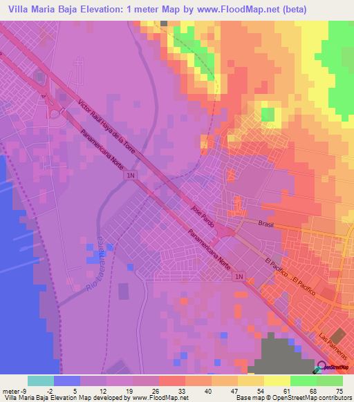 Villa Maria Baja,Peru Elevation Map