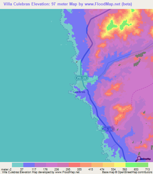 Villa Culebras,Peru Elevation Map