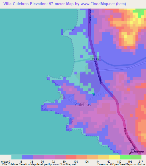 Villa Culebras,Peru Elevation Map