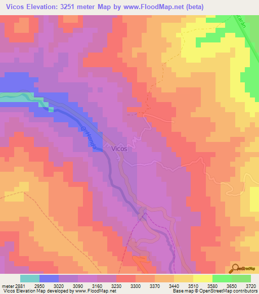 Vicos,Peru Elevation Map