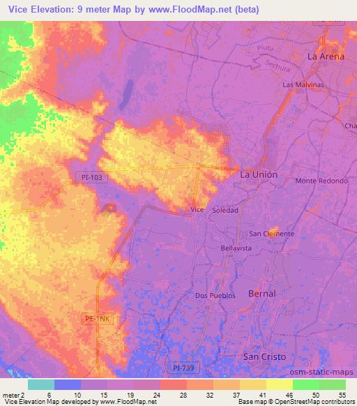 Vice,Peru Elevation Map