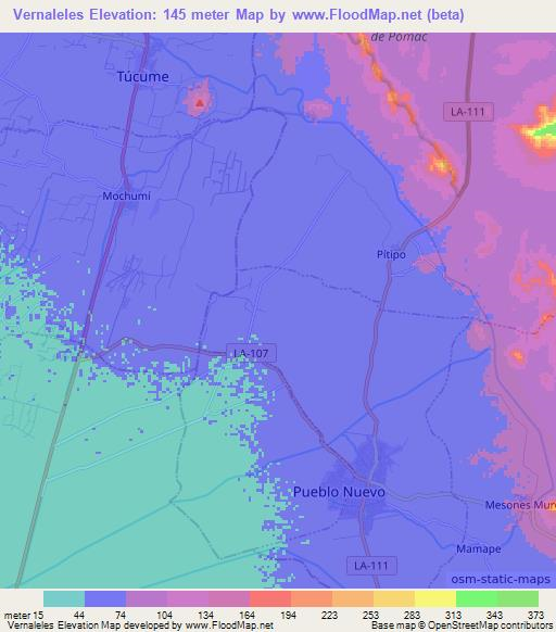 Vernaleles,Peru Elevation Map