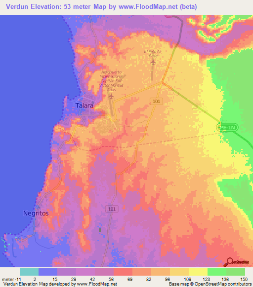 Verdun,Peru Elevation Map