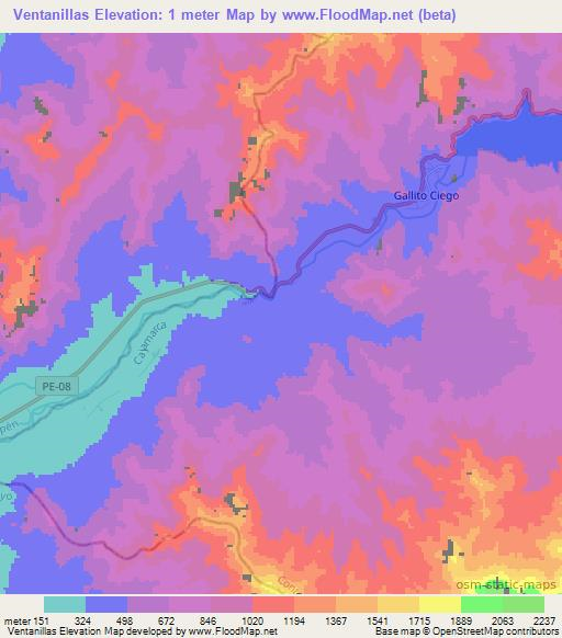 Ventanillas,Peru Elevation Map