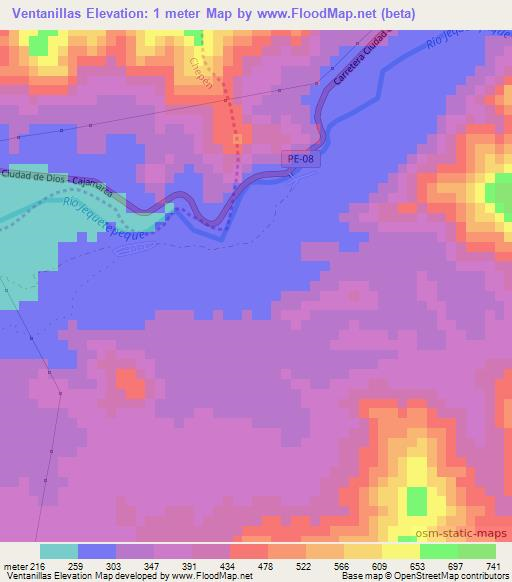 Ventanillas,Peru Elevation Map