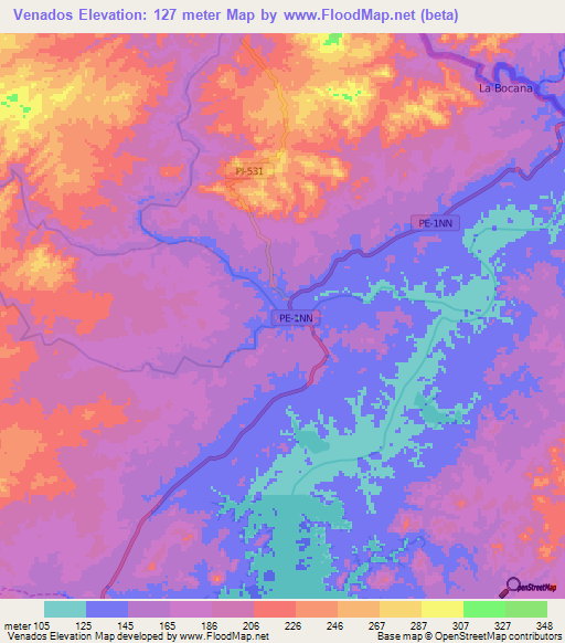 Venados,Peru Elevation Map