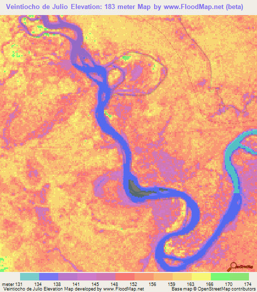 Veintiocho de Julio,Peru Elevation Map