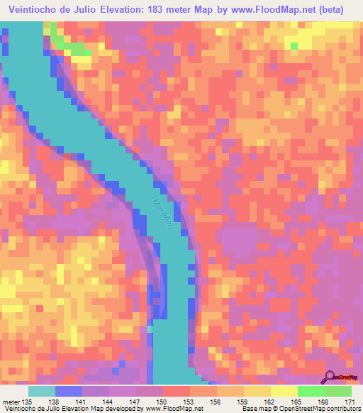 Veintiocho de Julio,Peru Elevation Map