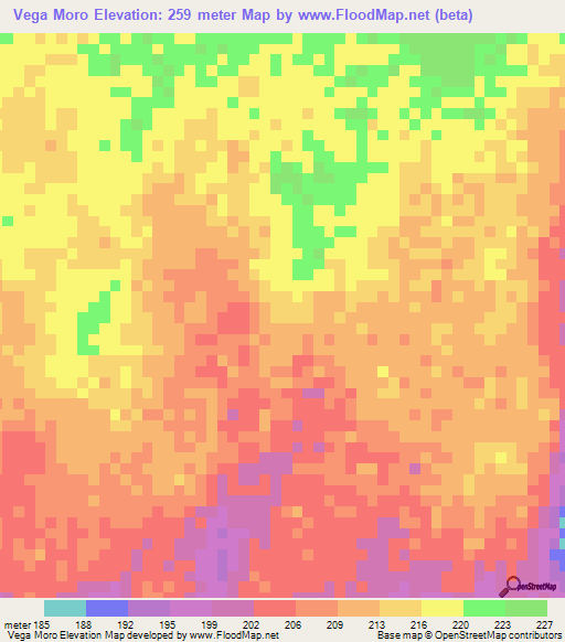 Vega Moro,Peru Elevation Map
