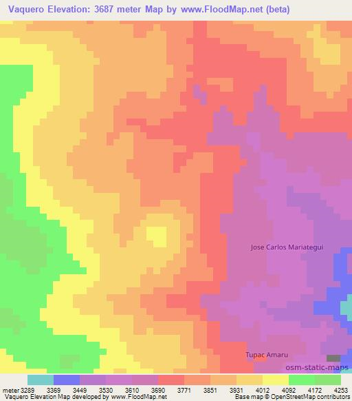 Vaquero,Peru Elevation Map
