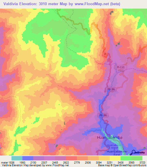 Valdivia,Peru Elevation Map