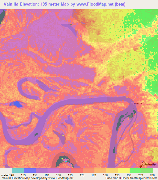 Vainilla,Peru Elevation Map
