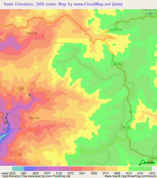 Vado,Peru Elevation Map