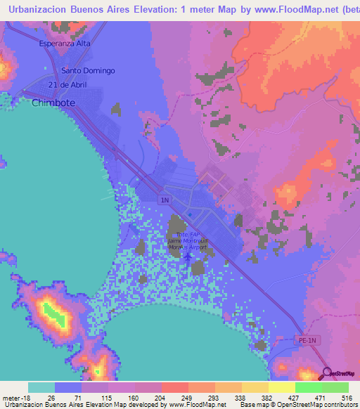 Urbanizacion Buenos Aires,Peru Elevation Map