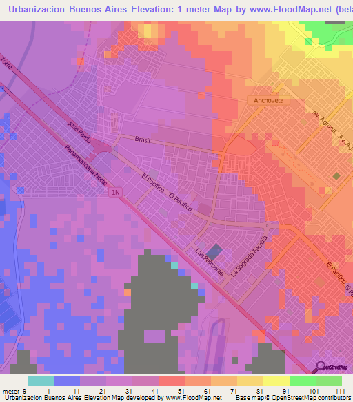 Urbanizacion Buenos Aires,Peru Elevation Map