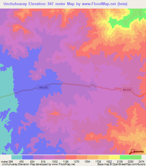 Unchuhuaray,Peru Elevation Map