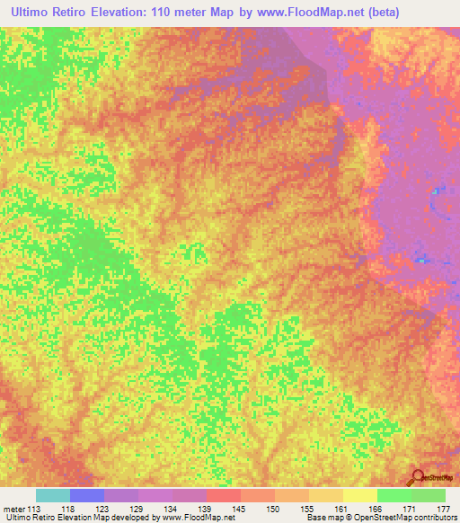 Ultimo Retiro,Peru Elevation Map