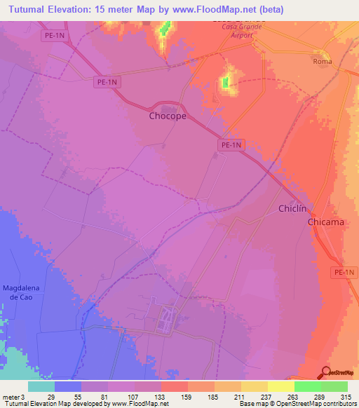 Tutumal,Peru Elevation Map
