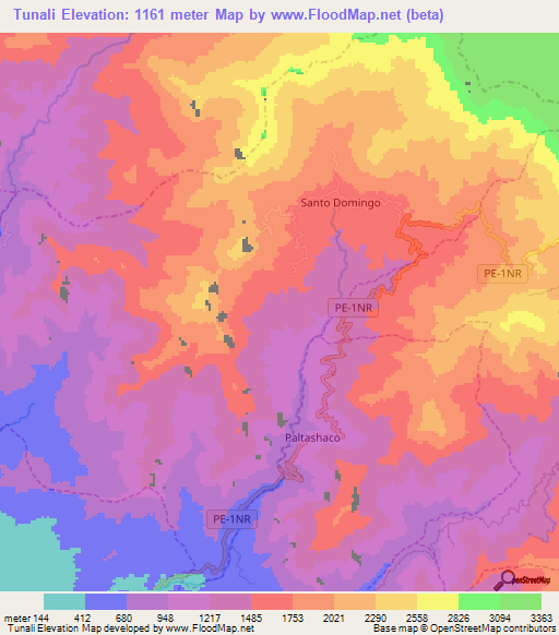 Tunali,Peru Elevation Map