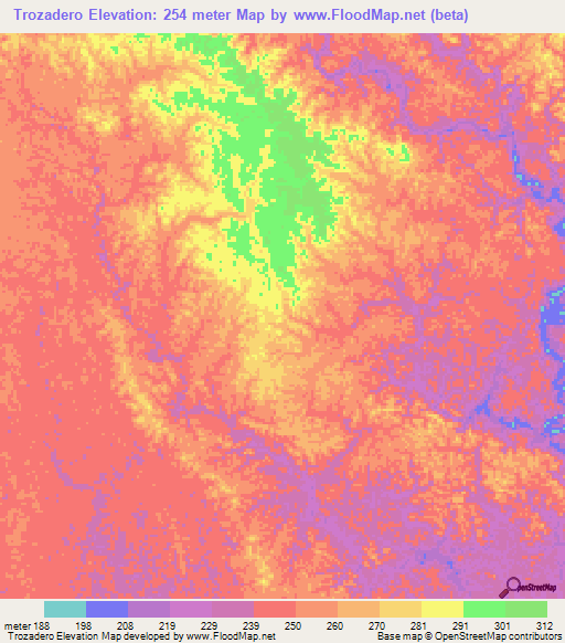 Trozadero,Peru Elevation Map
