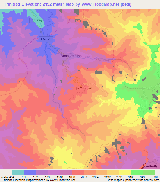 Trinidad,Peru Elevation Map