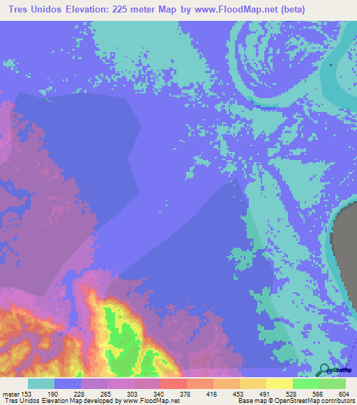 Tres Unidos,Peru Elevation Map