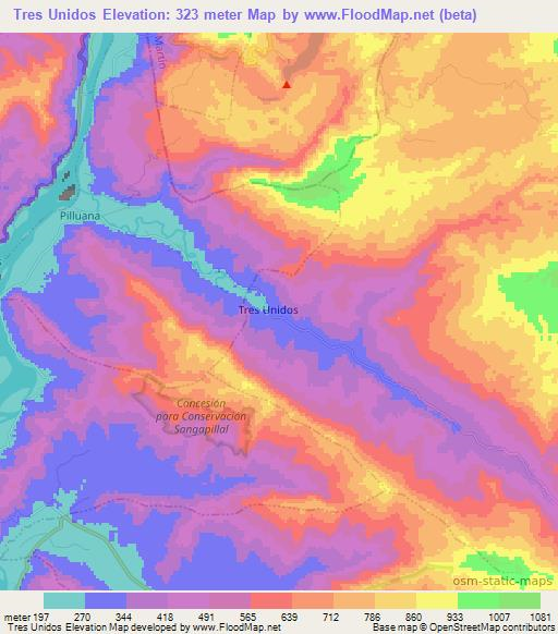 Tres Unidos,Peru Elevation Map