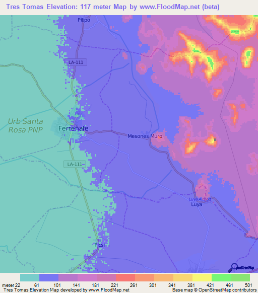 Tres Tomas,Peru Elevation Map