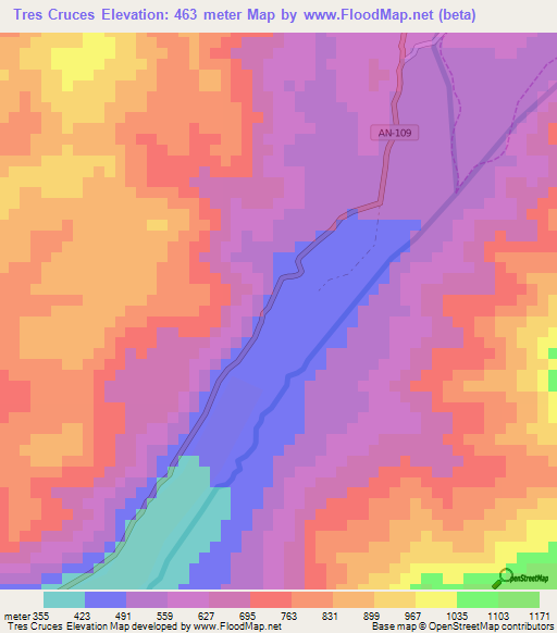 Tres Cruces,Peru Elevation Map