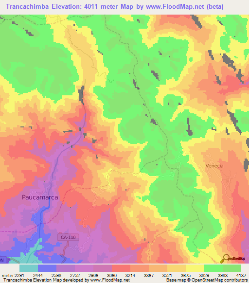 Trancachimba,Peru Elevation Map